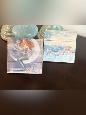 Sanibel Island Mermaid Wall Art Set of 2 | Coastal Wood Decor